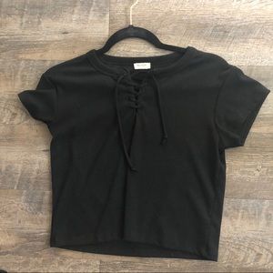 John Galt Ribbed Lace Up Top